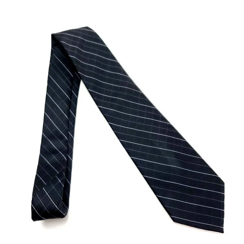 Calvin Klein Silk Tie Woven Black‎ White Plaid Extra Short Skinny